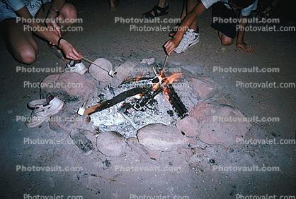 Roasting Marshmellows, campfire, Shoe, rocks, stone, ashes, ash