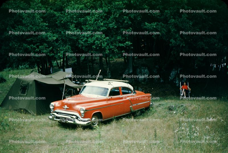 Buick Ninety Eight, 98, Car, Tent, Campsite, 1953, 1950s