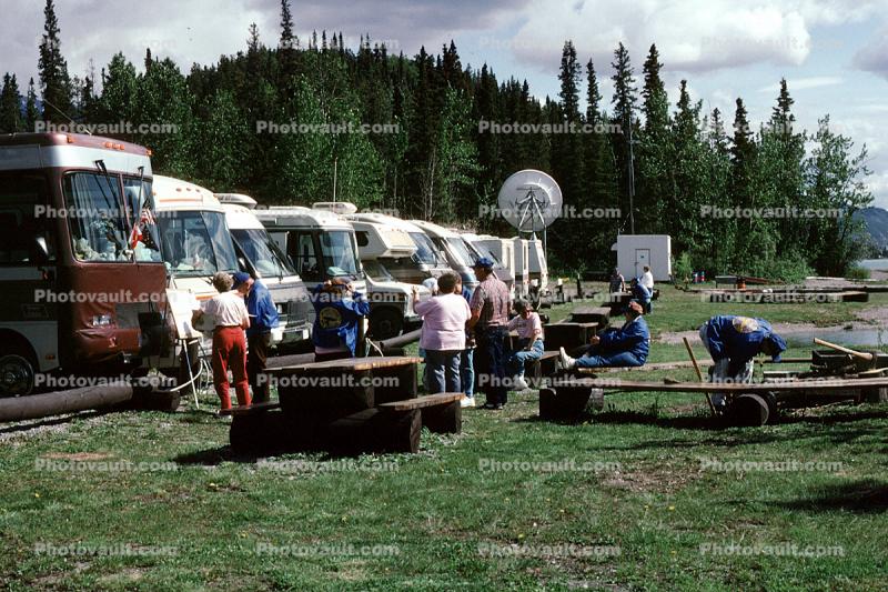 roadside stop, Picnic Table, Motorhome, Muncho Lake, June 1993