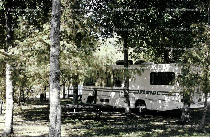 Flair RV Motorhome, woodlands, Pleasent Valley KOA Camground, Tillamook, Oregon, August 1994