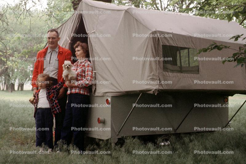 Trailer Tent, Family, Poodle, Mother, Father, Daughter, Coleman Trailer, May 1960