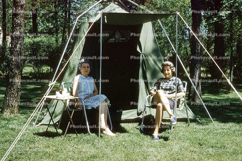 Girl, Female, Feminine, woman, lady, Adult, Person, Tent, Chairs, Lynn, Mrs G, May 1962, 1960s