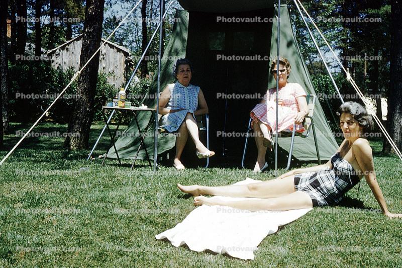 Girl, Female, Feminine, woman, lady, Adult, Person, Tent, Chairs, May 1962, 1960s
