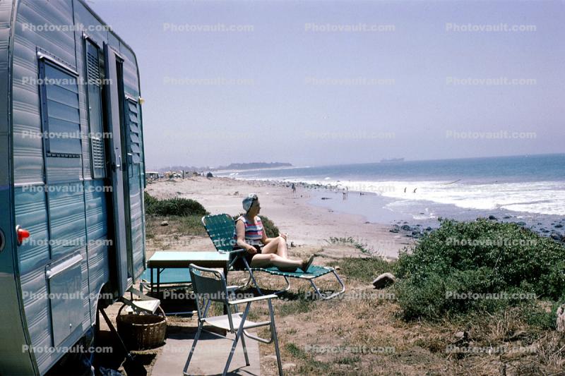 Trailer, Beach, Campsite, Campground, Ocean, August 1963, 1960s