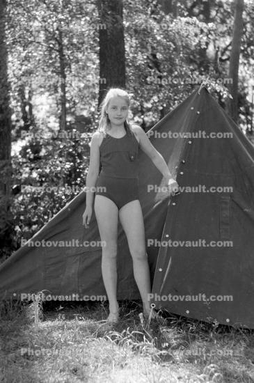 Girl, Tent, Forest, 1960s