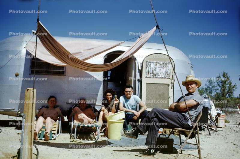 Campsite, Trailer, Men, Woman, 1950s