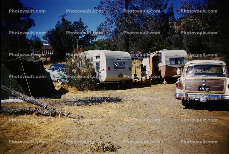 Ford Station Wagon, Tent, Trailers, 1950s