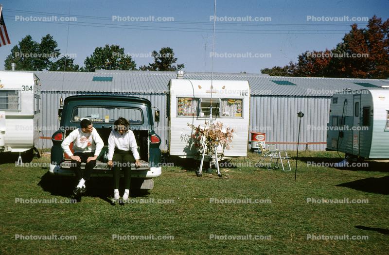 Trotwood Trailer, 1961 GMC Suburban, Couple Sitting, 1963, 1960s