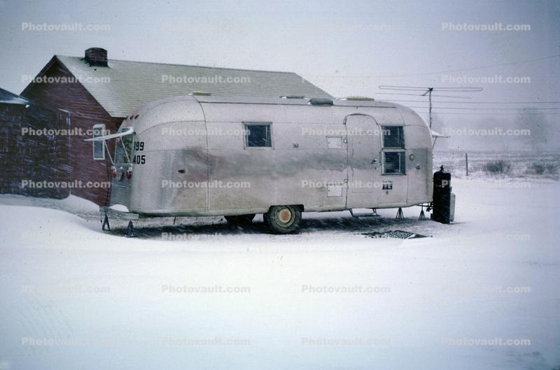 Snow, Ice, Cold, Winter, Aluminum Trailer, Airstream, 1960s