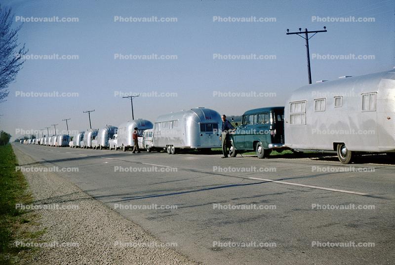 Airstream Trailers, caravan, road, travel, 1950s