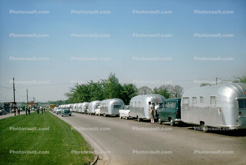 Airstream Trailers, caravan, road, travel, 1950s