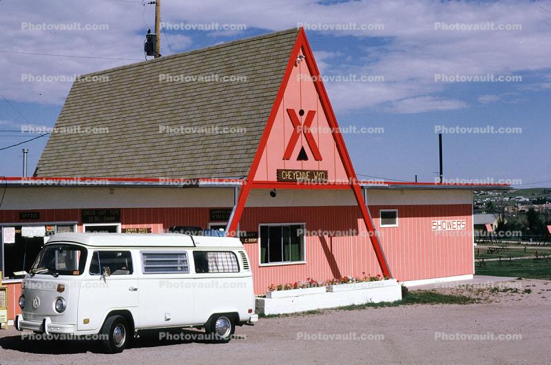 Koa Campground, Volkswagen Van, A-Frame Building, Cheyenne Wyoming