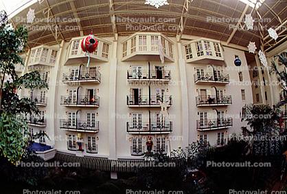 fisheye lens of hotel, balconies