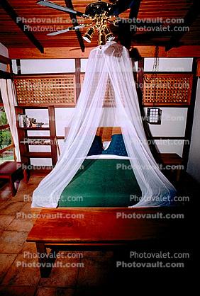 Bed with Mosquito Netting, Fan