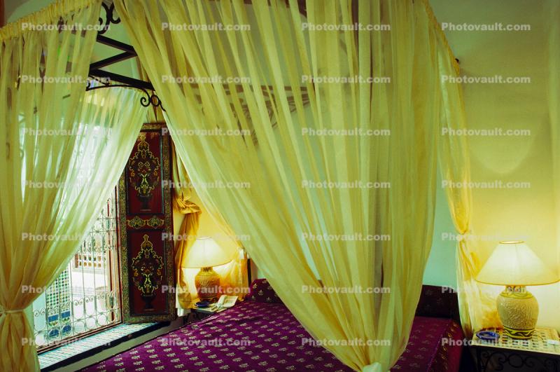 Hotel Bed, mosquito net, Interior, building
