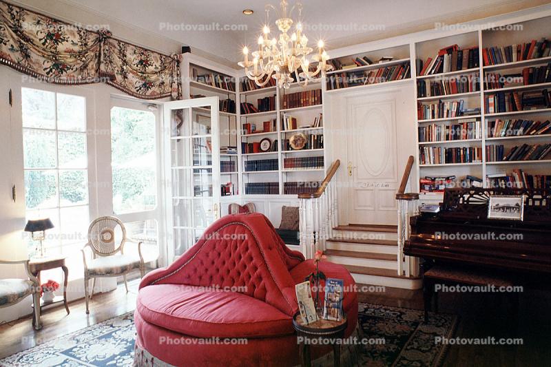 Love Seat, Chandelier, Steps, Library, Piano