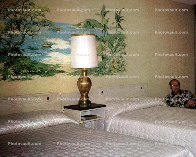 Lamp, Beds, Room, Man, 1960s