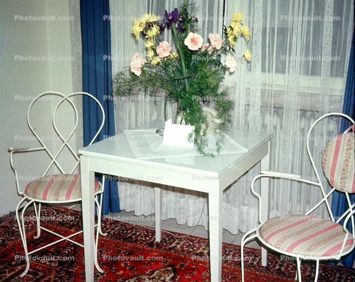 Chairs, Flowers, Table, See-Through Curtains