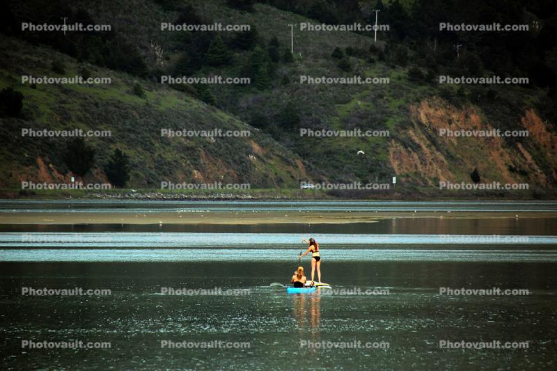 Girls Rowing in Bolinas Lagoon, PCH, Stinson Beach, Marin County
