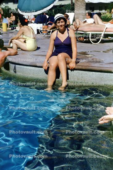 Woman at Poolside, Relaxing, Bathingcap, 1950s