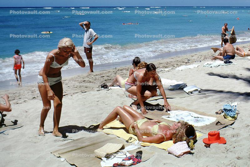 Waikiki Beach, Women, Relaxation, 1960s