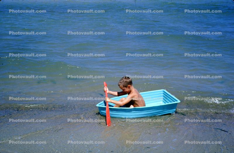 Boy Paddeling, Beach, Sand, Water, Cape Cod Massachusetts, August 1962