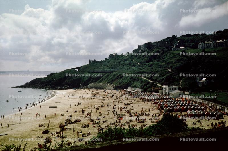 Beach, sand, hill, Saint Ives England, July 1965, 1960s