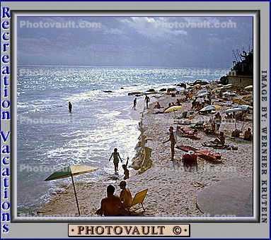 Beach, Sand, Ocean, Parasol, Crowded, Bermuda, 1967, 1960s