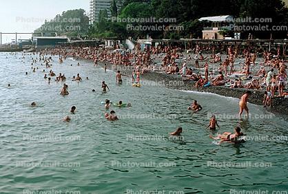Crowded Beach, People, Crowds, Water, Sochi, 1980s