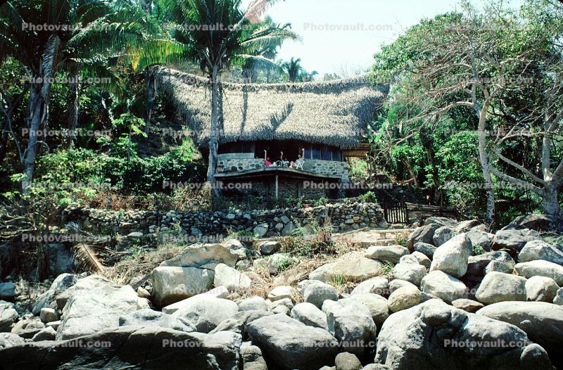 Thatched Roof, Home, House, stone, rocks, jungle, Yelapa, Mexico, Sod