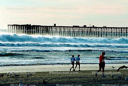 pier, water, waves, beach, sand, Oceanside, 1980s
