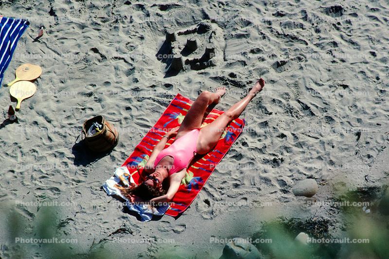 Bikini Lady on a Towel at the Beach, San Castle