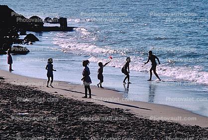 Beach, kids playing, water, ocean