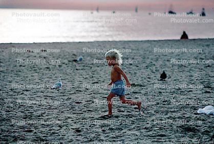 Little Boy Running at theBeach, sand, water, cute, barefoot, trunks