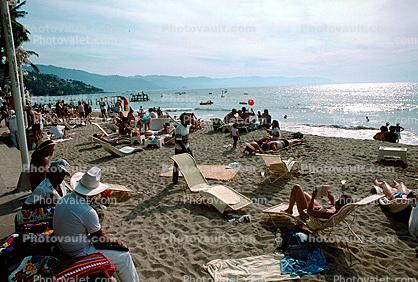 Lounge Chairs, Beach, Crowds, Sand, Sun Worshippers, Pacific Ocean, Puerto Vallarta