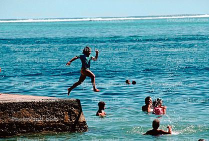 girl in a bathing suit, bikini, water, ocean, Jumping, Fun