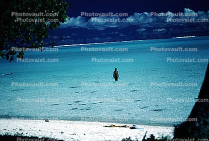 Lady Wading in the Water, Idyllic Beach, Sand, Ocean