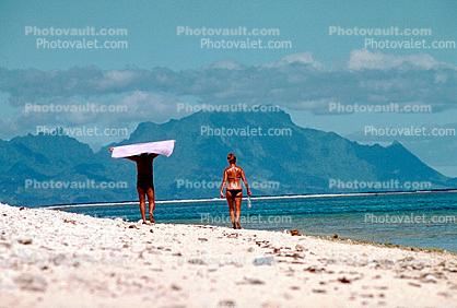 Beach, Towel, Man, Woman, Bikini, Sand, Water