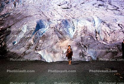 Woman in front of a Glacier, near Valdez, Glacier, July 1963, 1960s