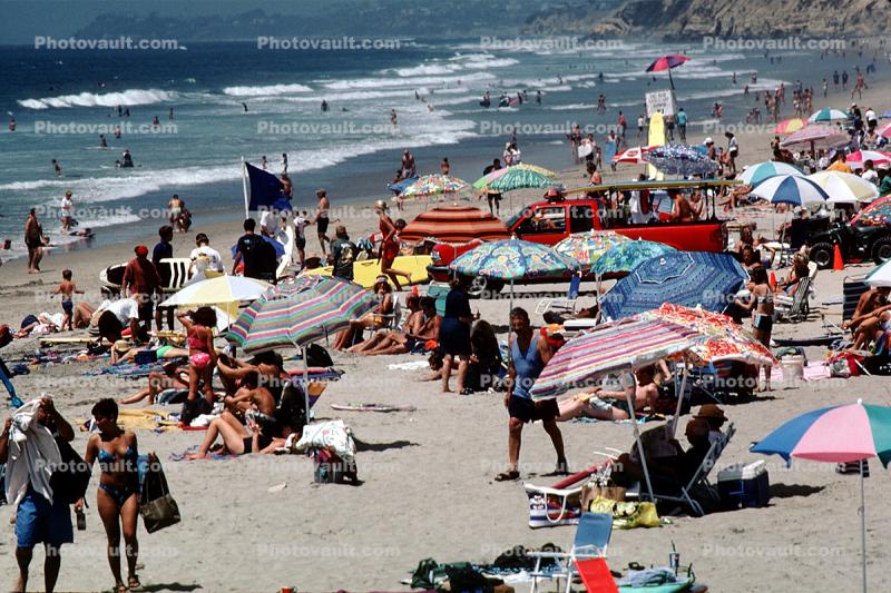 Del Mar, Parasol, Umbrellas, people, beach, Crowded Beach, Sand, Shoreline