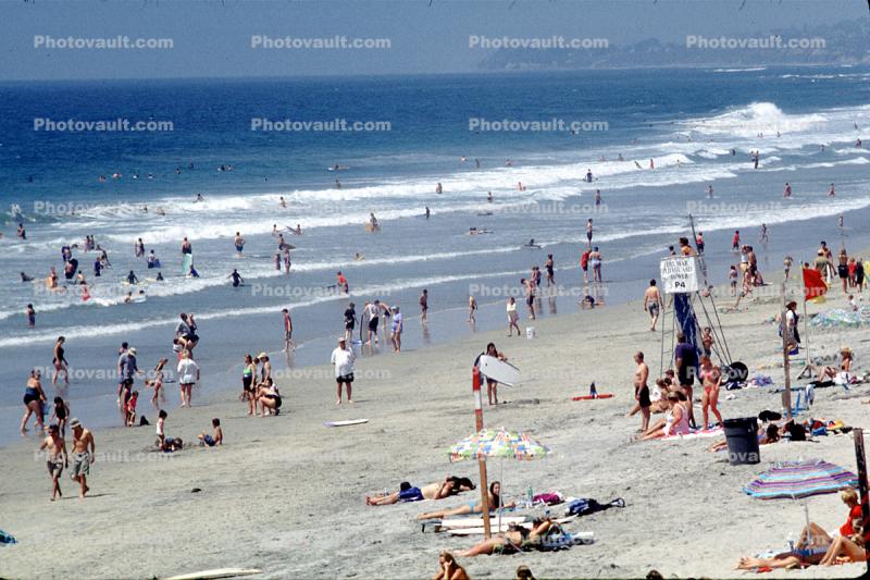 Del Mar, Crowded Beach, Waves, Pacific Ocean, summer, Sand, Shoreline