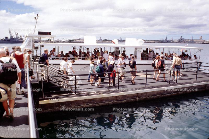 People Boarding, Ferry Boat, dock, Arizona Memorial, Pearl Harbor, Honolulu, Oahu, Battleship