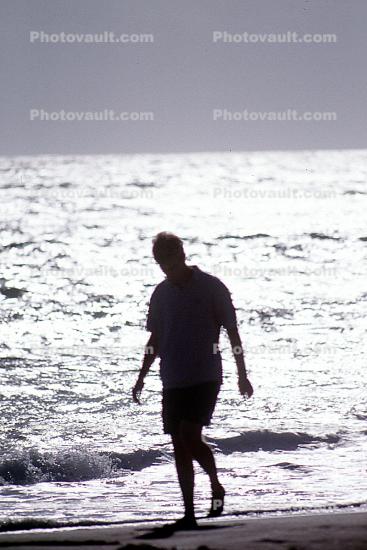 Man, Walking, Ocean, Beach, Water