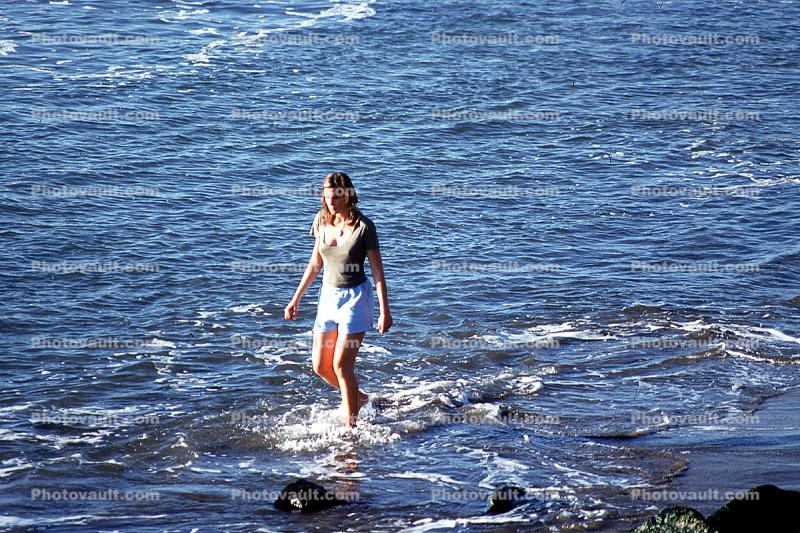 Wading, Woman, Pacific Ocean
