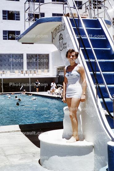Woman in Swimsuit, Versailles Hotel Condominium, Miami Beach, 1950s