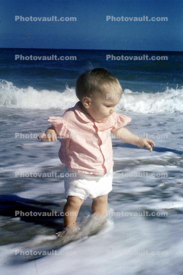 Boy in the Water, waves, ocean, 1950s