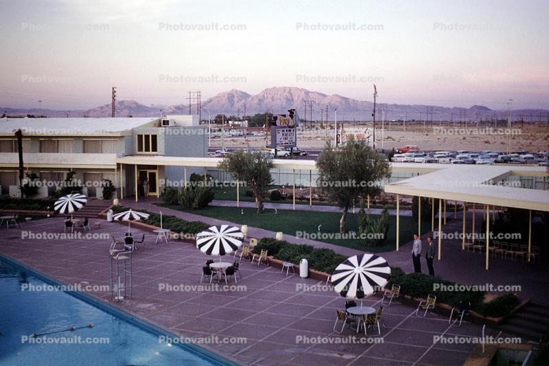 Dunes Resort Hotel, Swimming Pool, Motel, Umbrellas, Poolside, 1960s