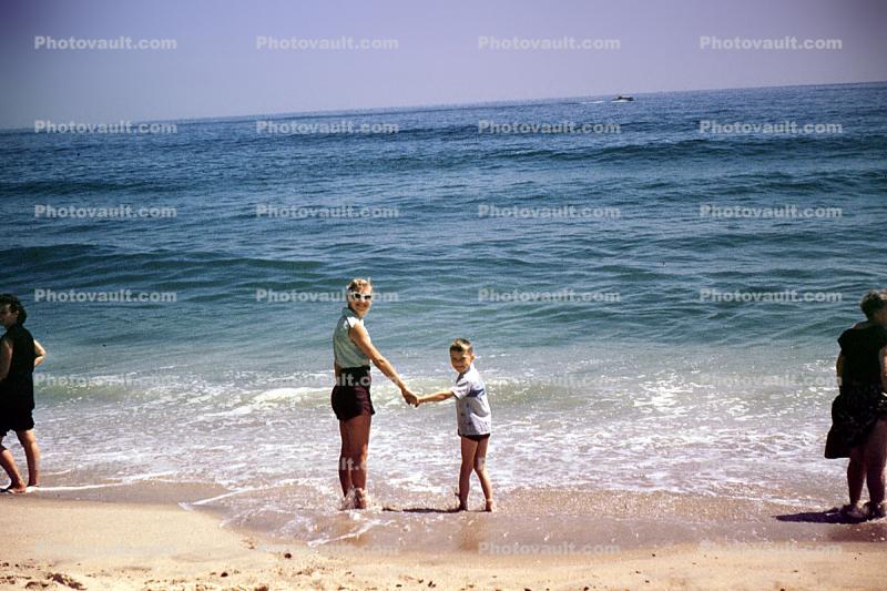 Mother and Son, beach, Atlantic Ocean, Long Island, 1950s