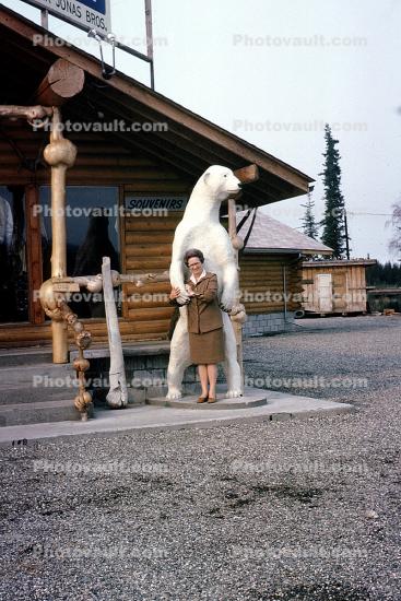 Woman with a Polar Bear, taxidermy, North Pole