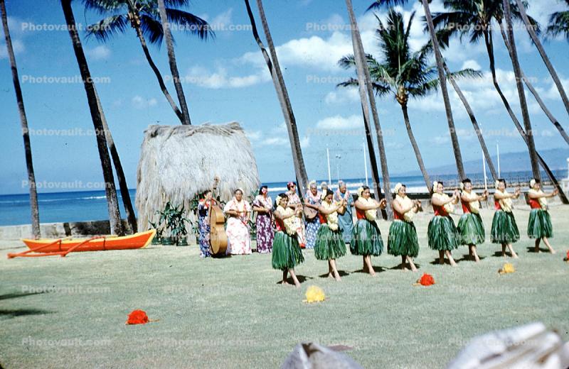 Hula Dance, Grass Huts, Grass Skirts, Waikiki, Honolulu, 1960s